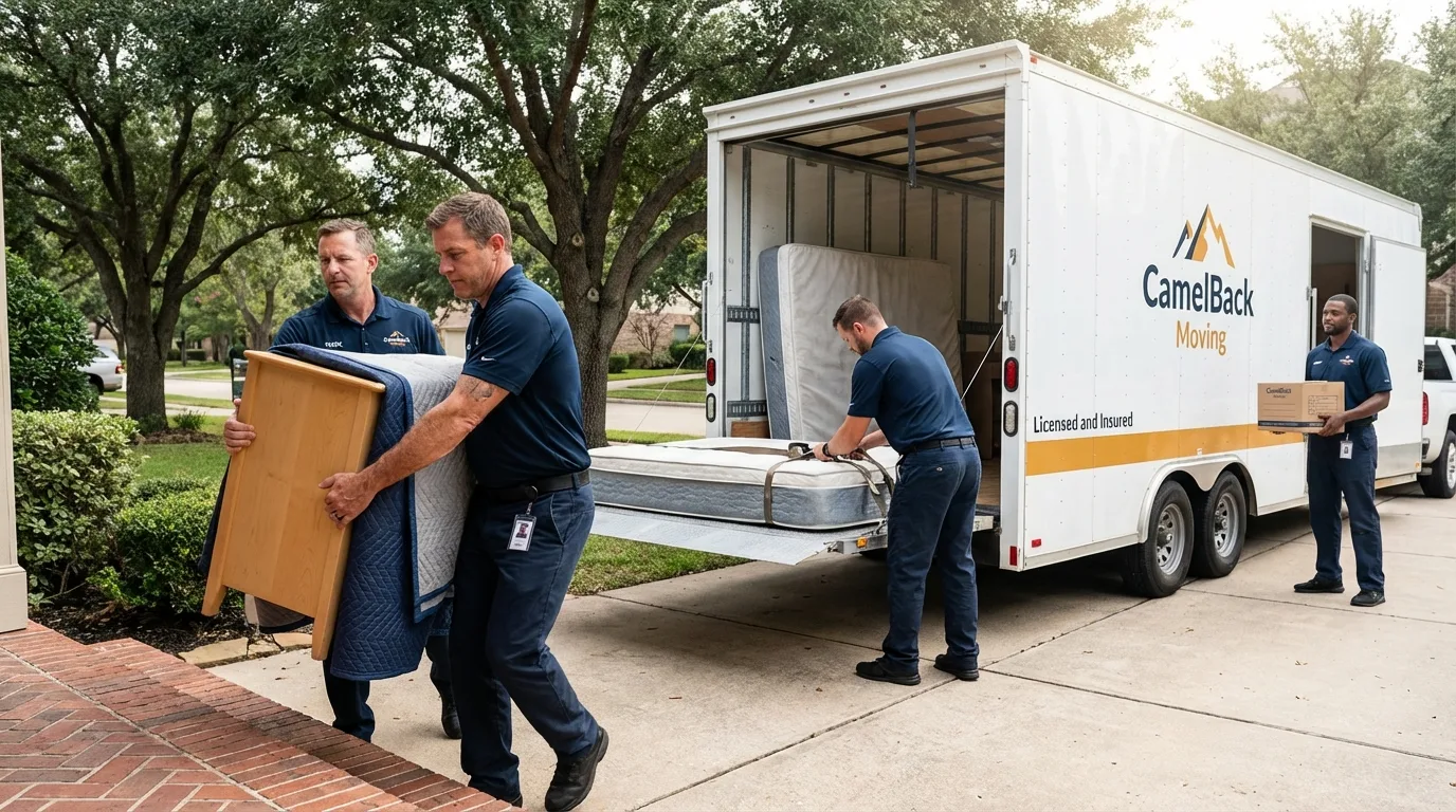 Crew loading residential truck for cross-state move from Perryville, MO